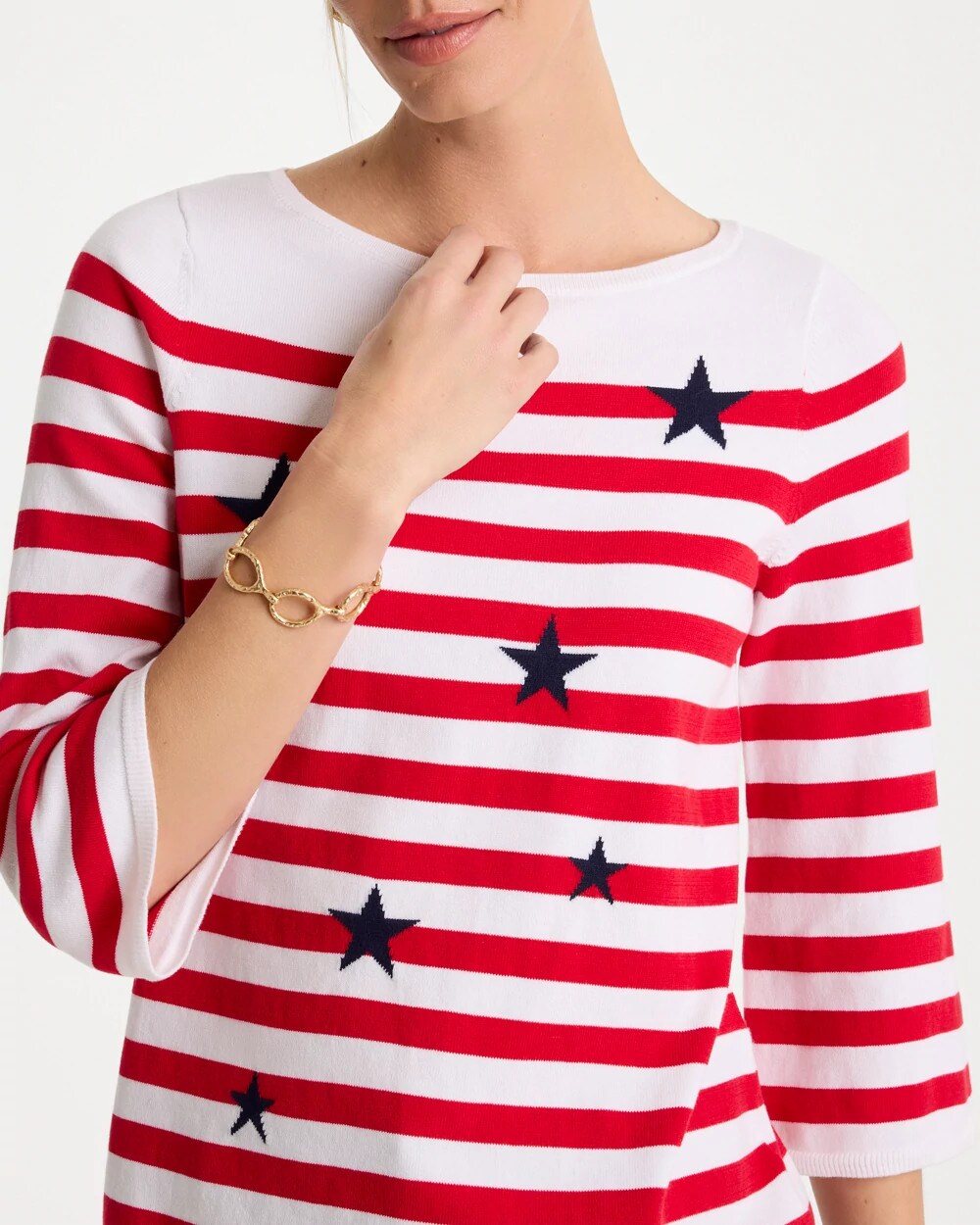Cotton-Blend Americana Striped Intarsia Sweater
