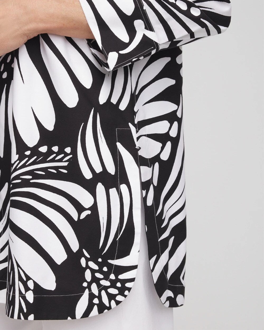 No Iron Printed Palms Button Down Tunic
