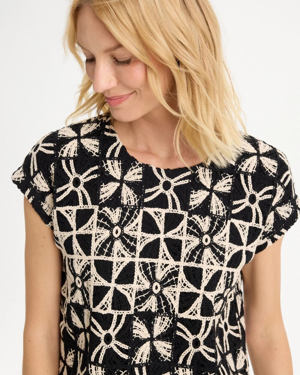 Cotton-Blend Crochet Dolman Tee