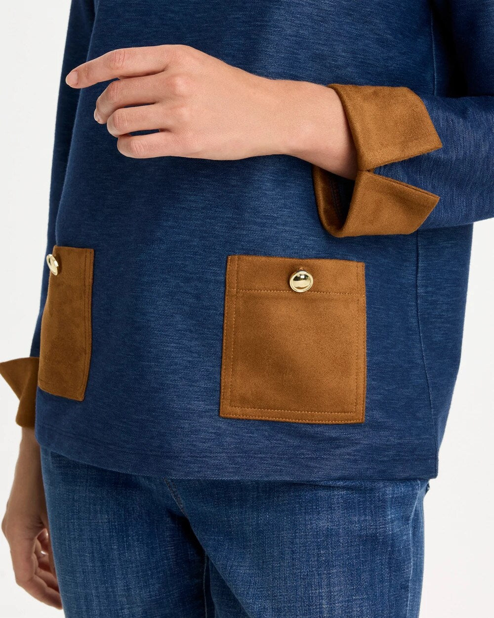 Faux Suede-Denim Top