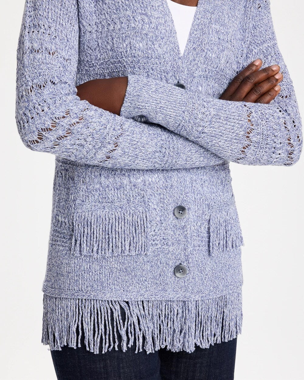 Fringed Long-Sleeve Cardigan