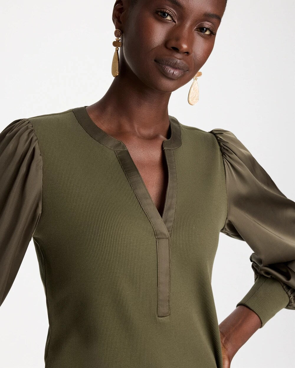 Satin Sleeve Henley Top