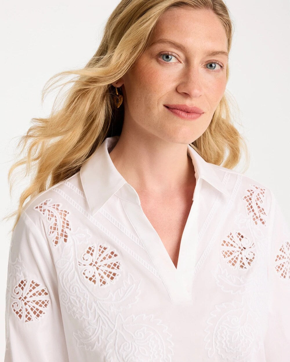 Embroidered Poplin Cotton Popover Shirt