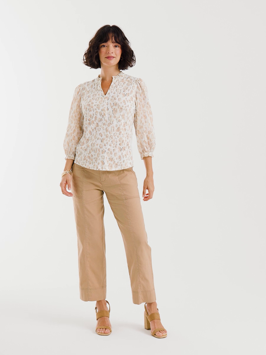 Animal Print Ruffled V-Neck Top