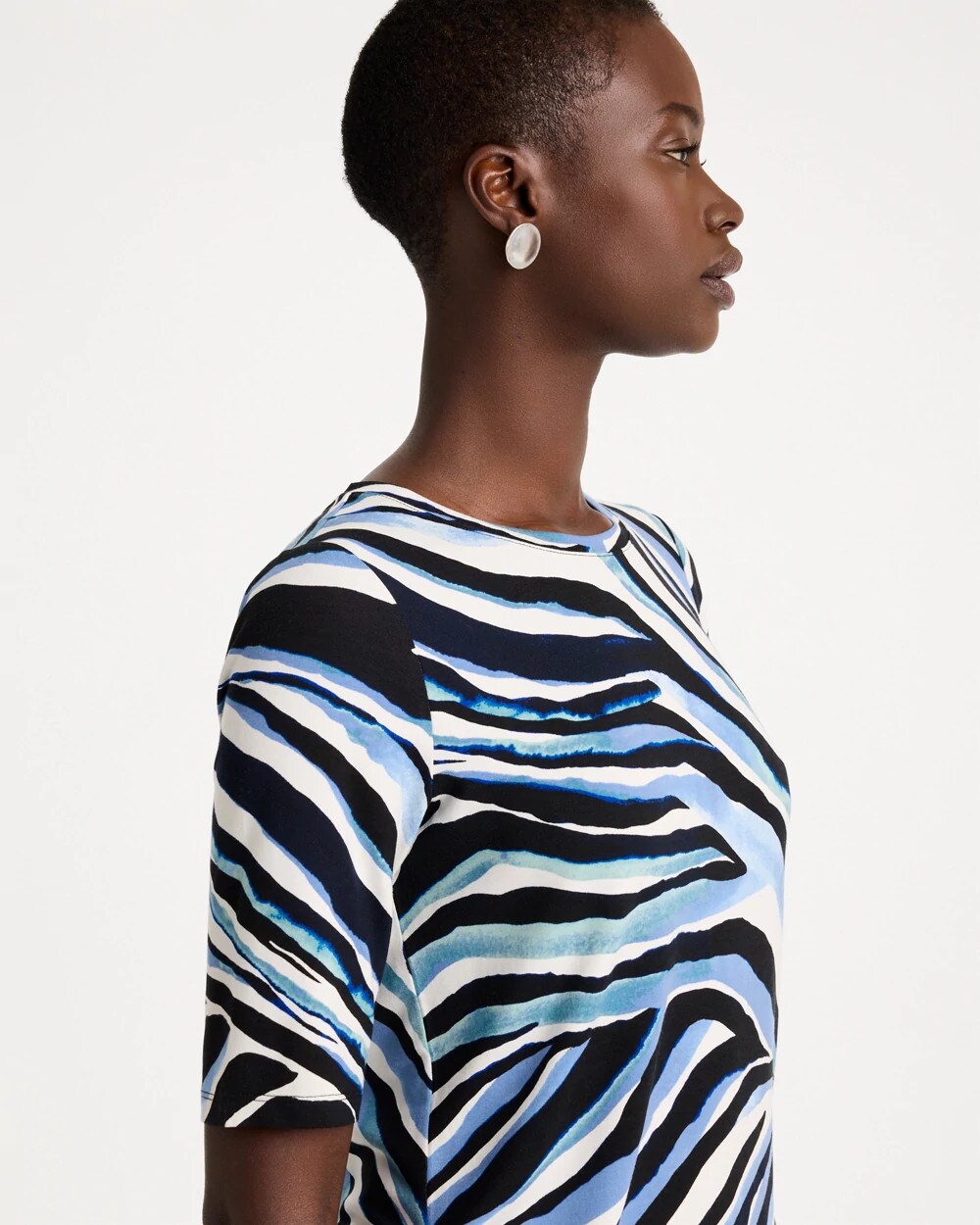Touch of Cool Zebra Animal Print Elbow Sleeve Tee