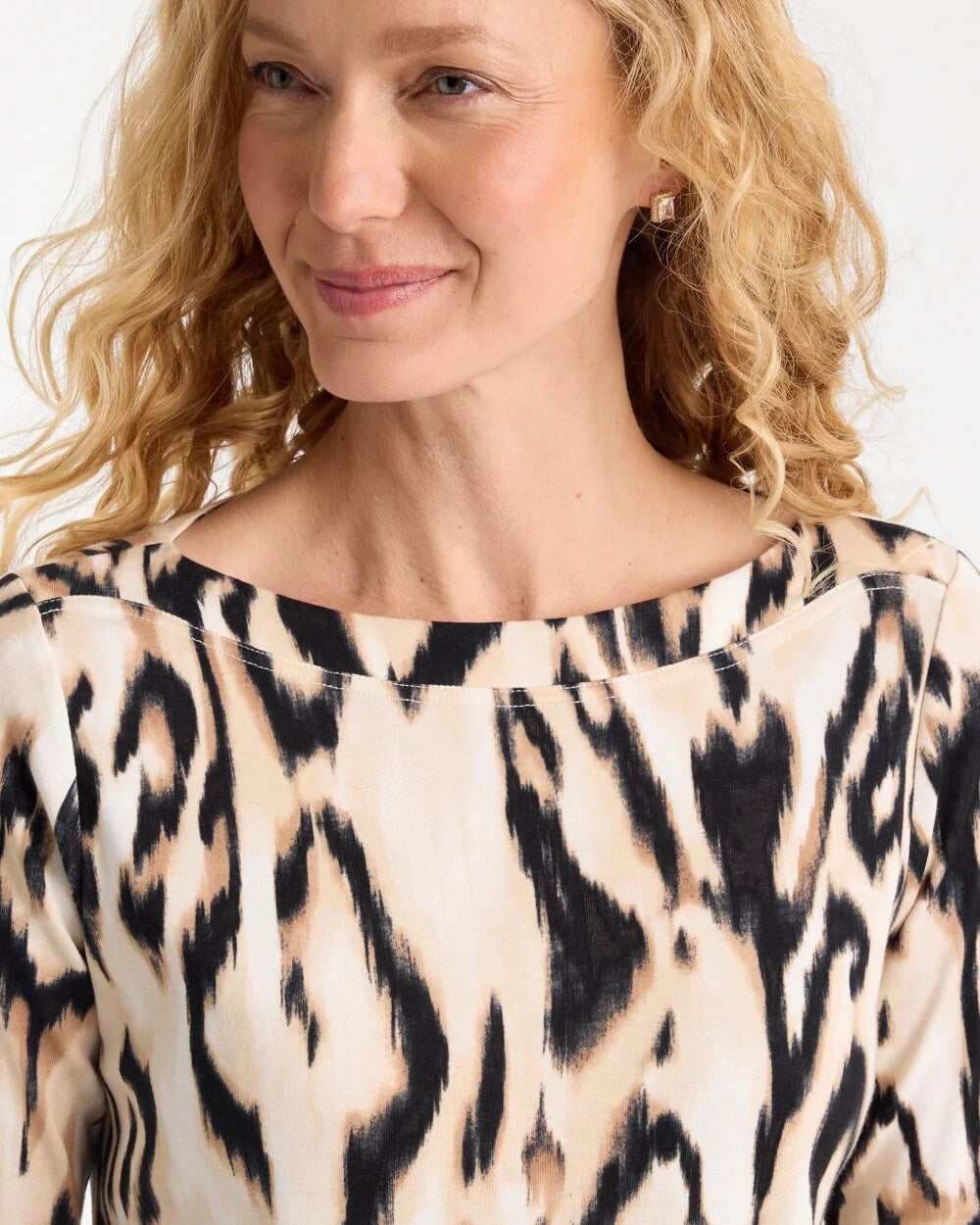 Animal Print Pima Cotton Boatneck Tee
