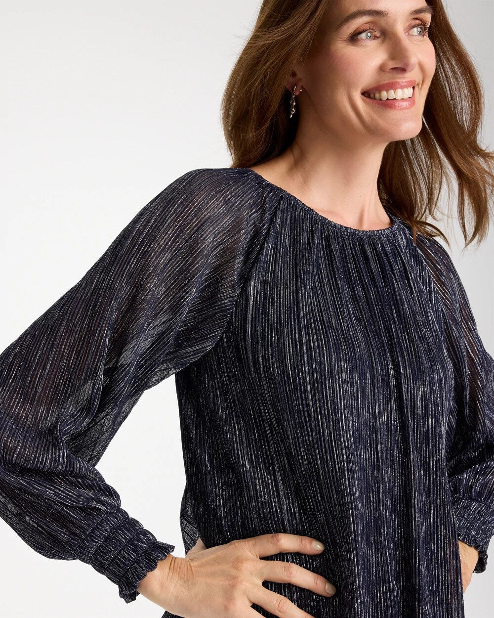 Metallic Bodre Crinkle Mesh Top