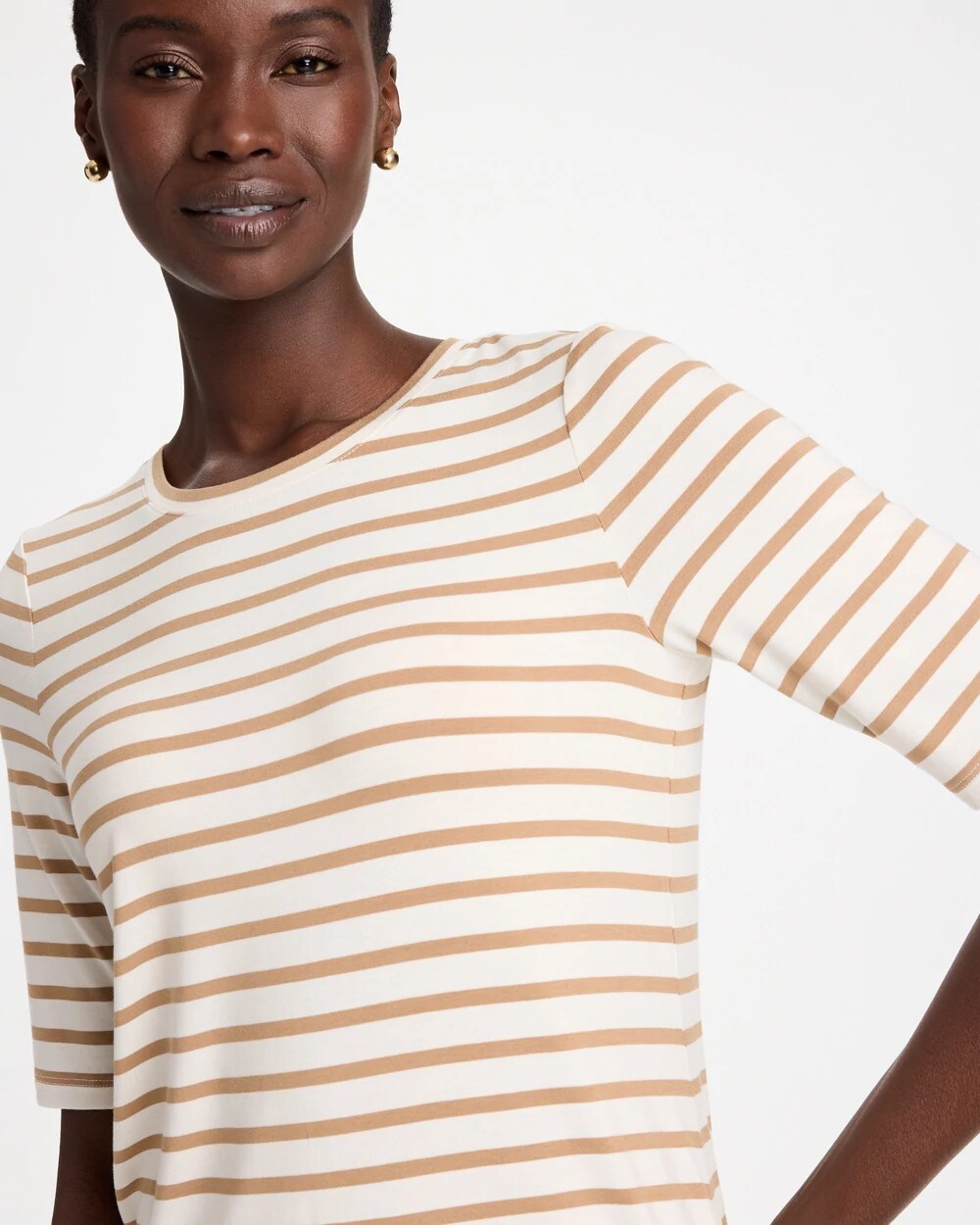 Striped Touch of Cool Elbow-sleeve Layering Tee