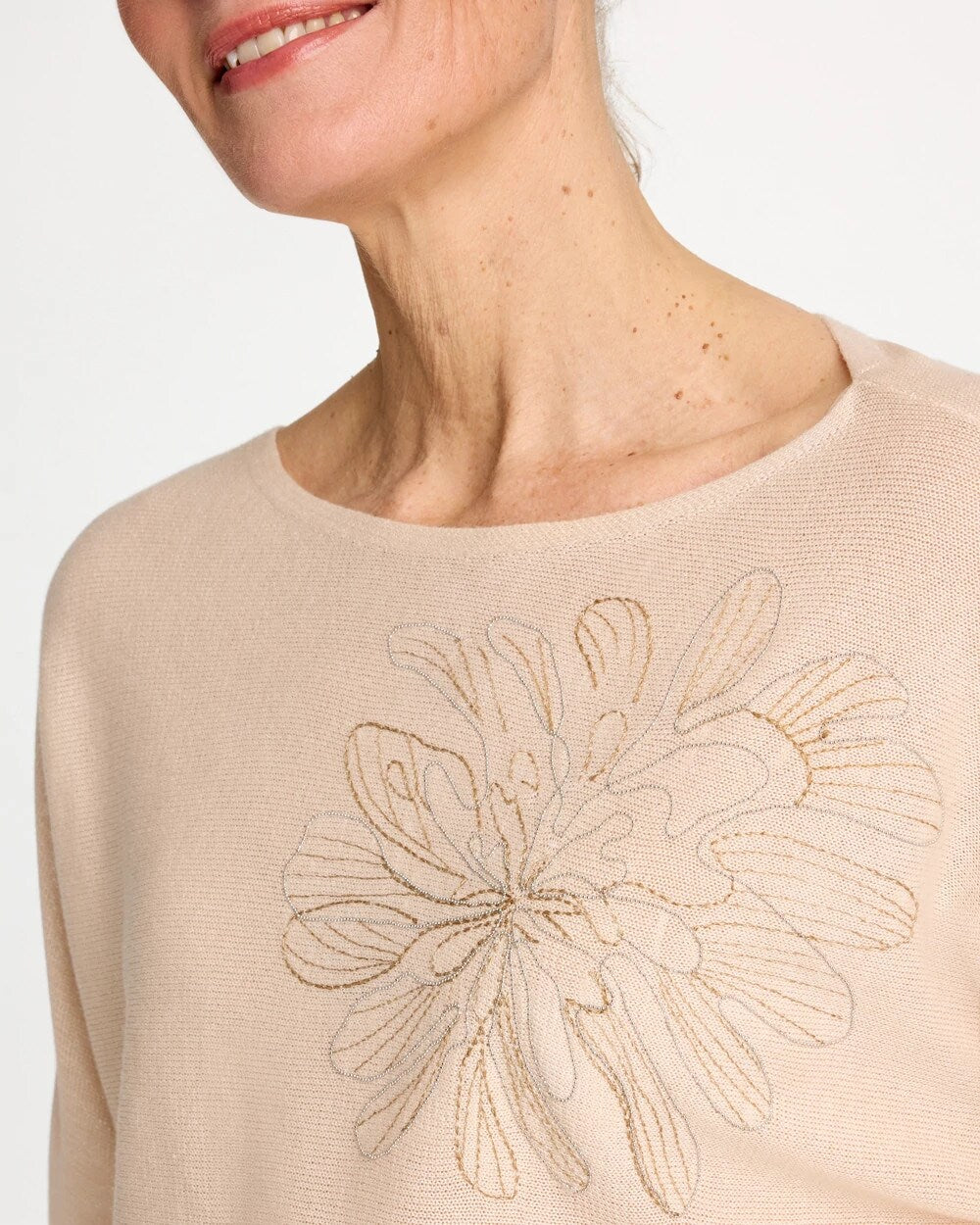 Embroidered 3/4 Sleeve Sweater