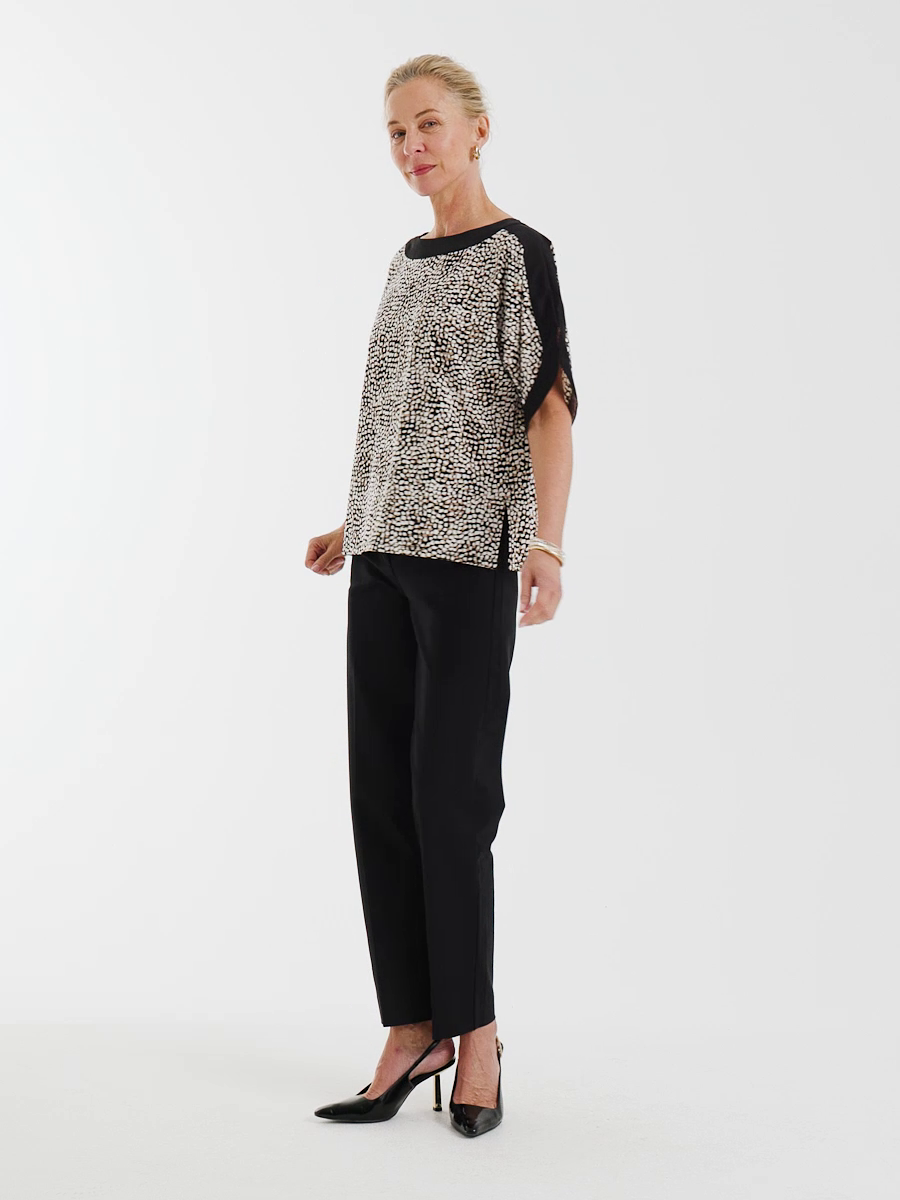 Printed Jersey & Satin Dolman Tee