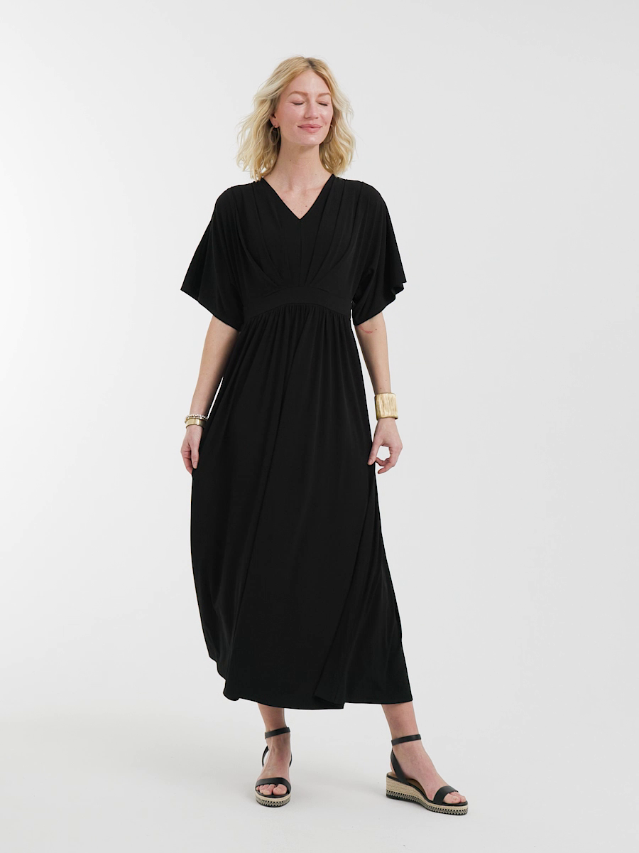 Flutter-Sleeved Jersey Maxi Dress