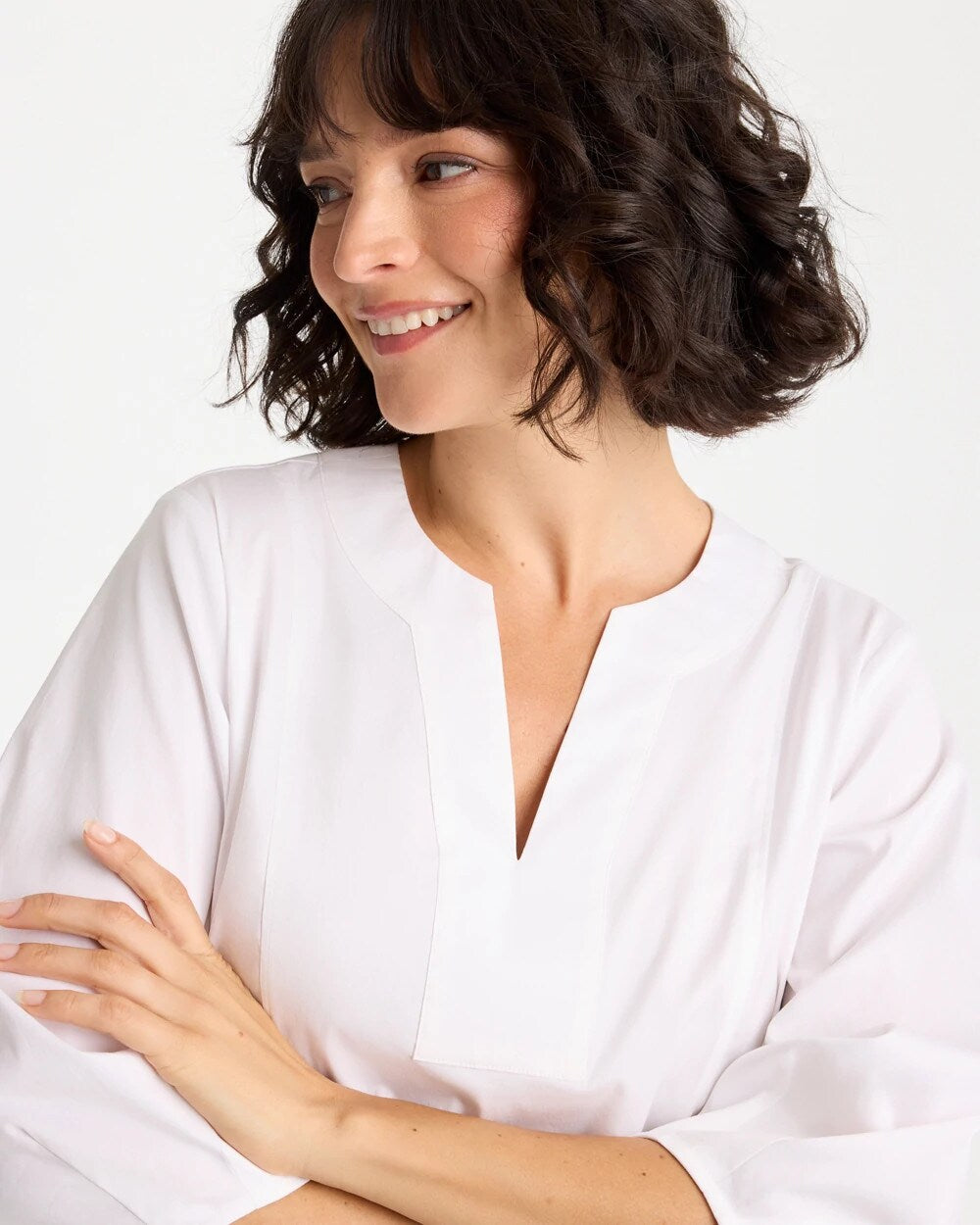 Poplin Cotton 3/4 Sleeve Popover
