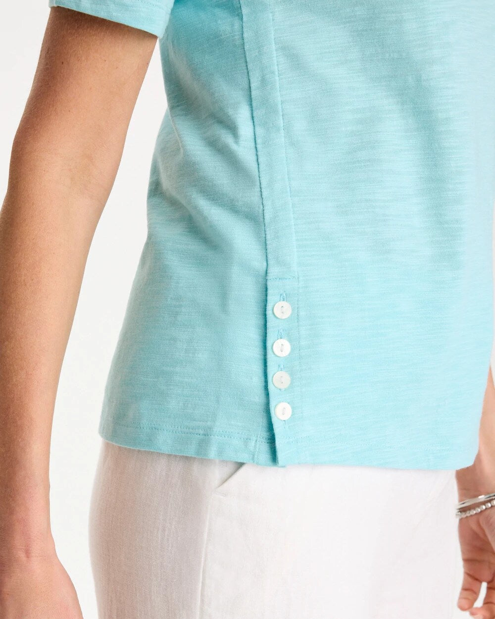 Cotton Slub Crewneck Button Tee