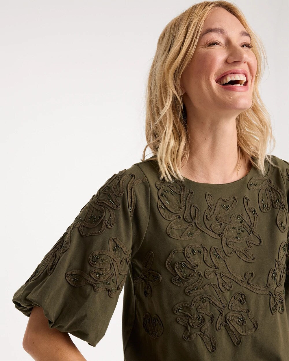 Soutache Soft-Stretch Bubble Hem Top