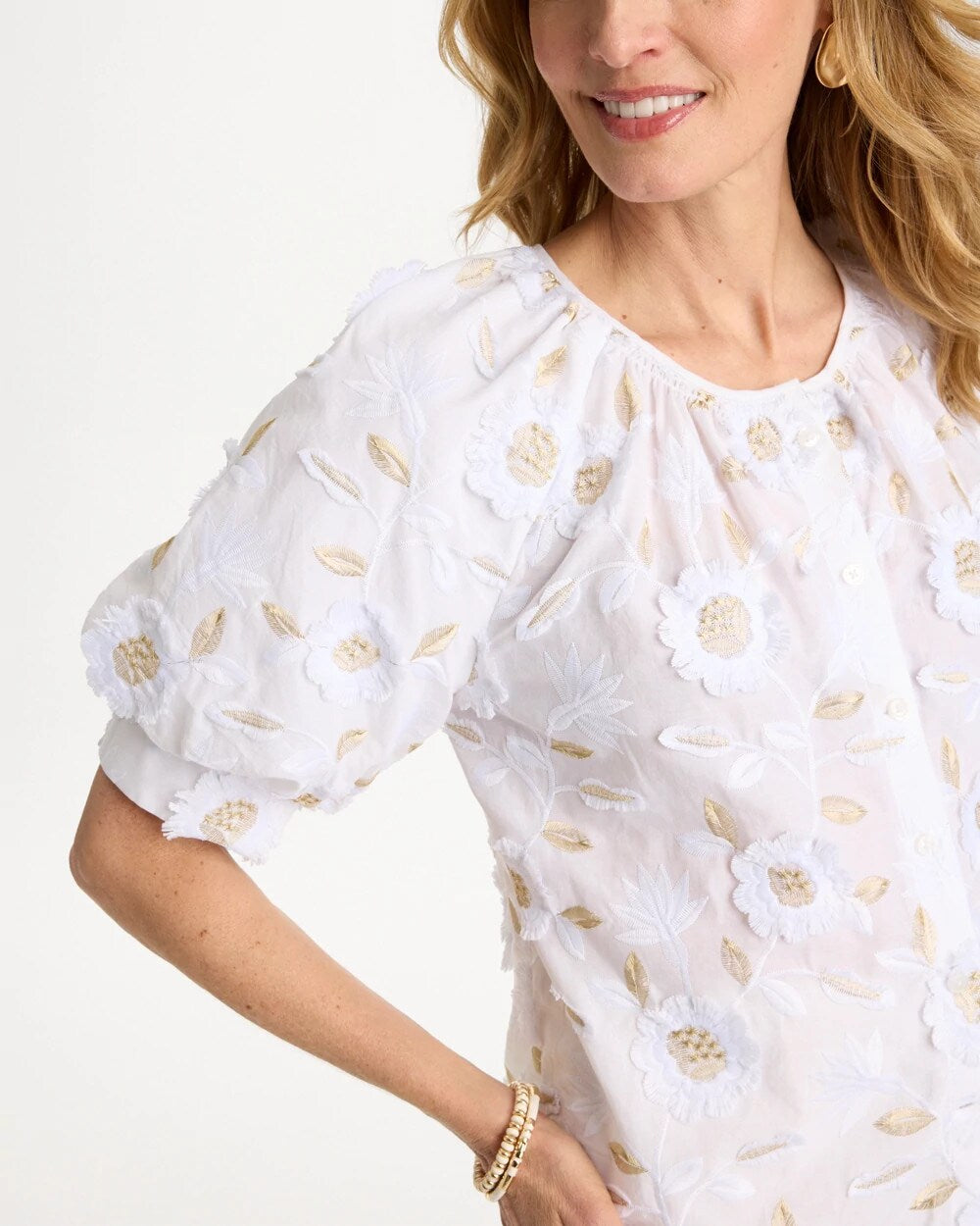 Cotton Metallic Applique Embroidered Top
