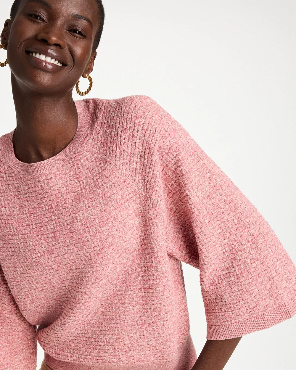 Cotton-Blend 3/4 Sleeve Pullover
