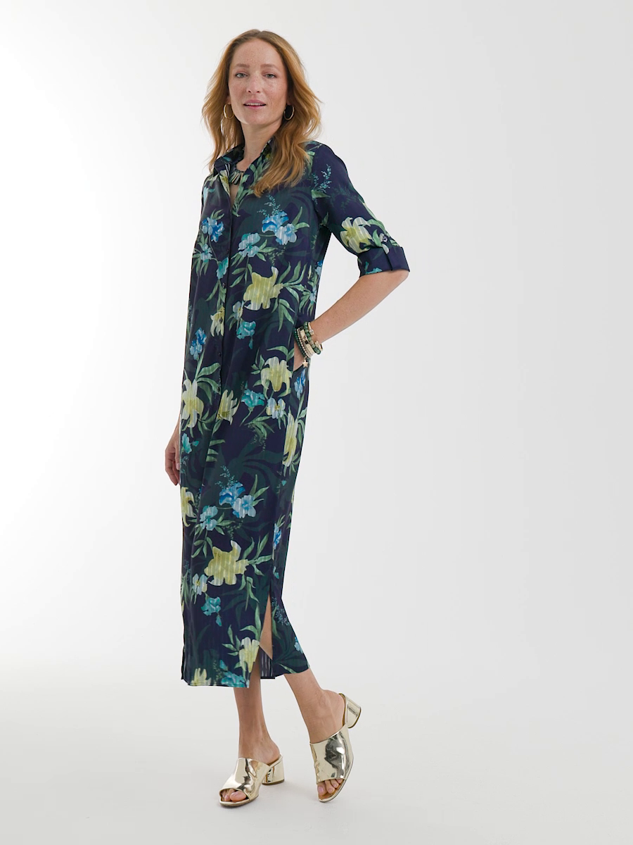 Satin Floral Maxi Shirtdress