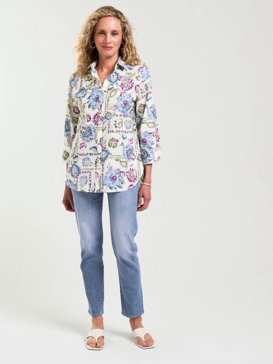 No Iron Stretch Floral Print Shirt