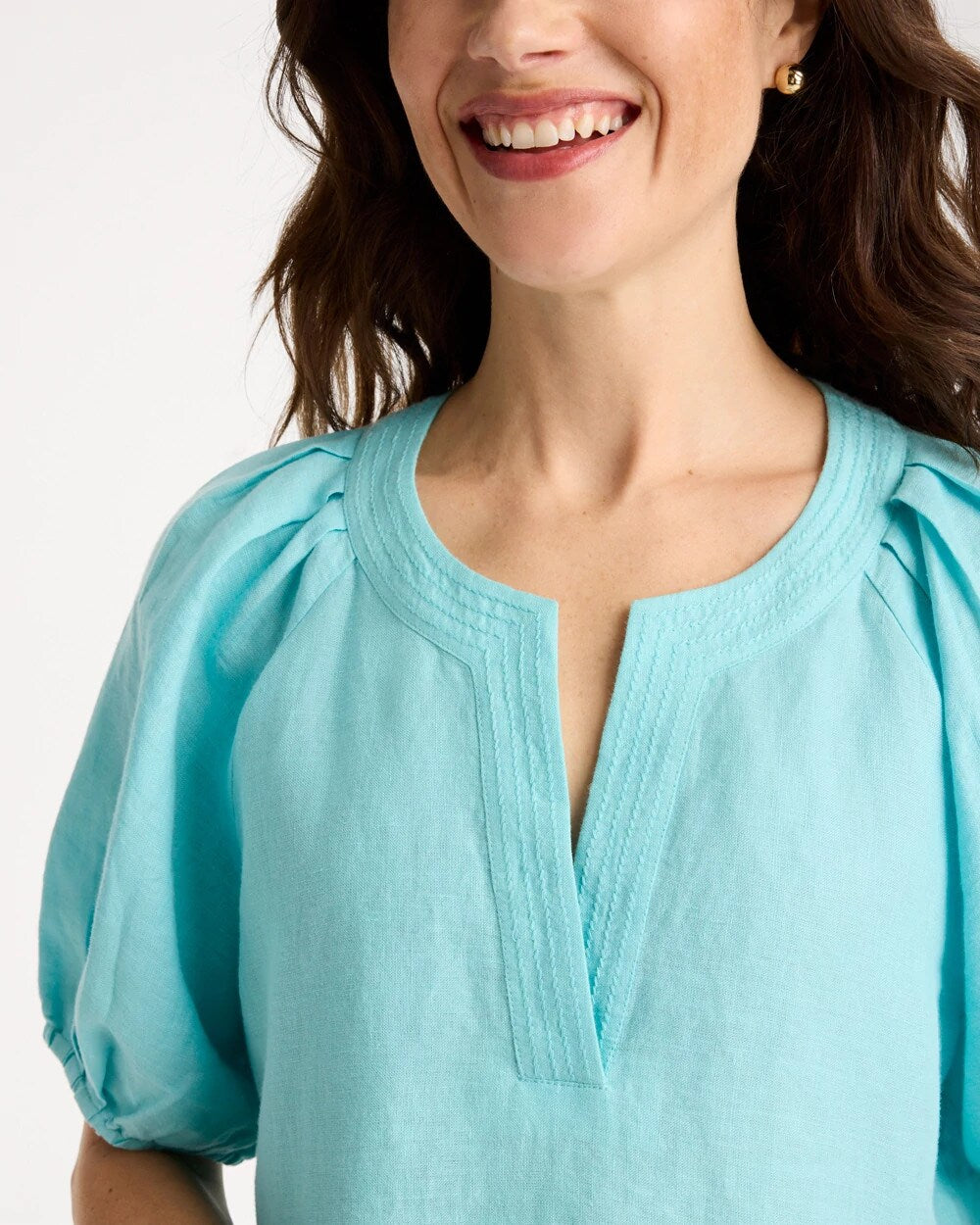Linen Trapunto Popover Top