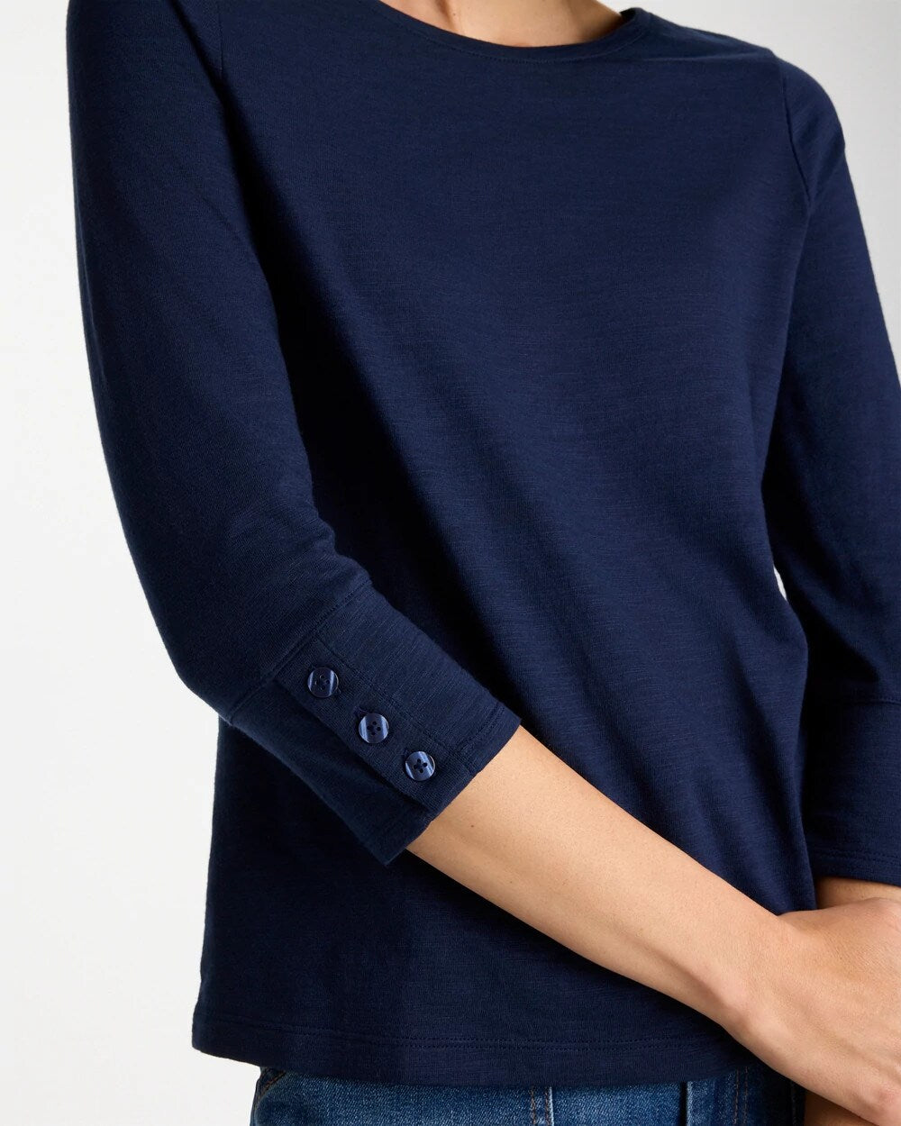 Cotton Slub 3/4 Sleeve Button Tee
