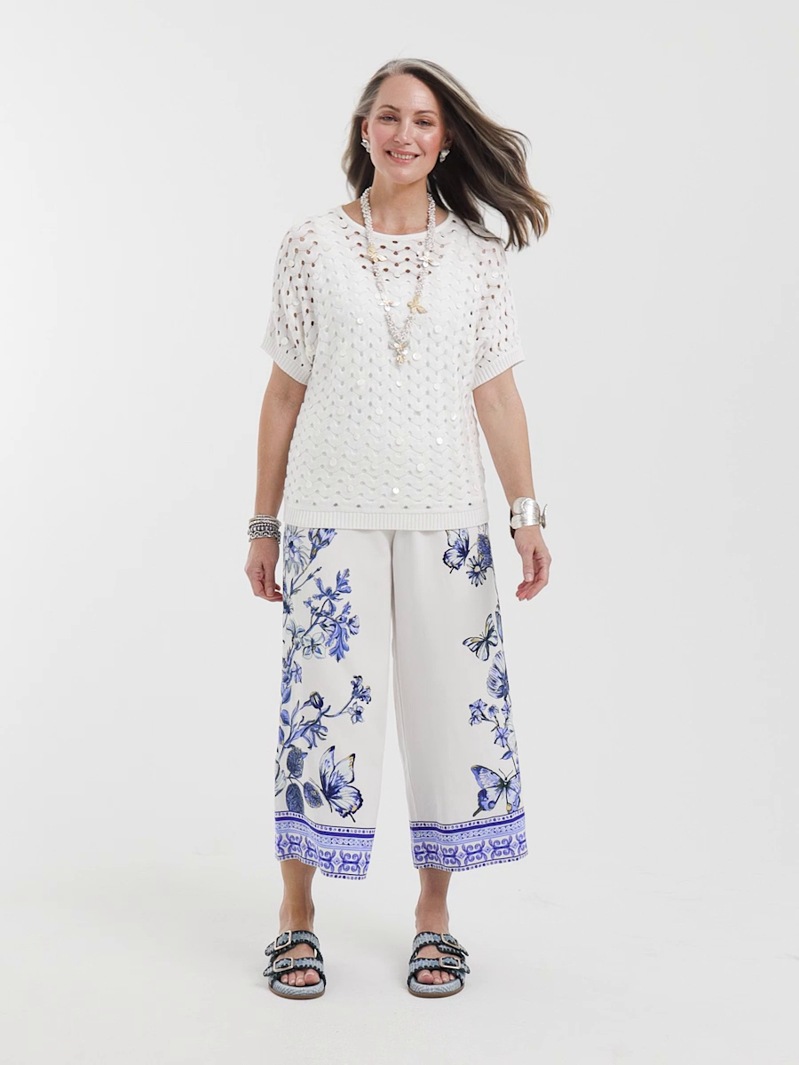 Butterfly Pull-On Linen Cropped Pants