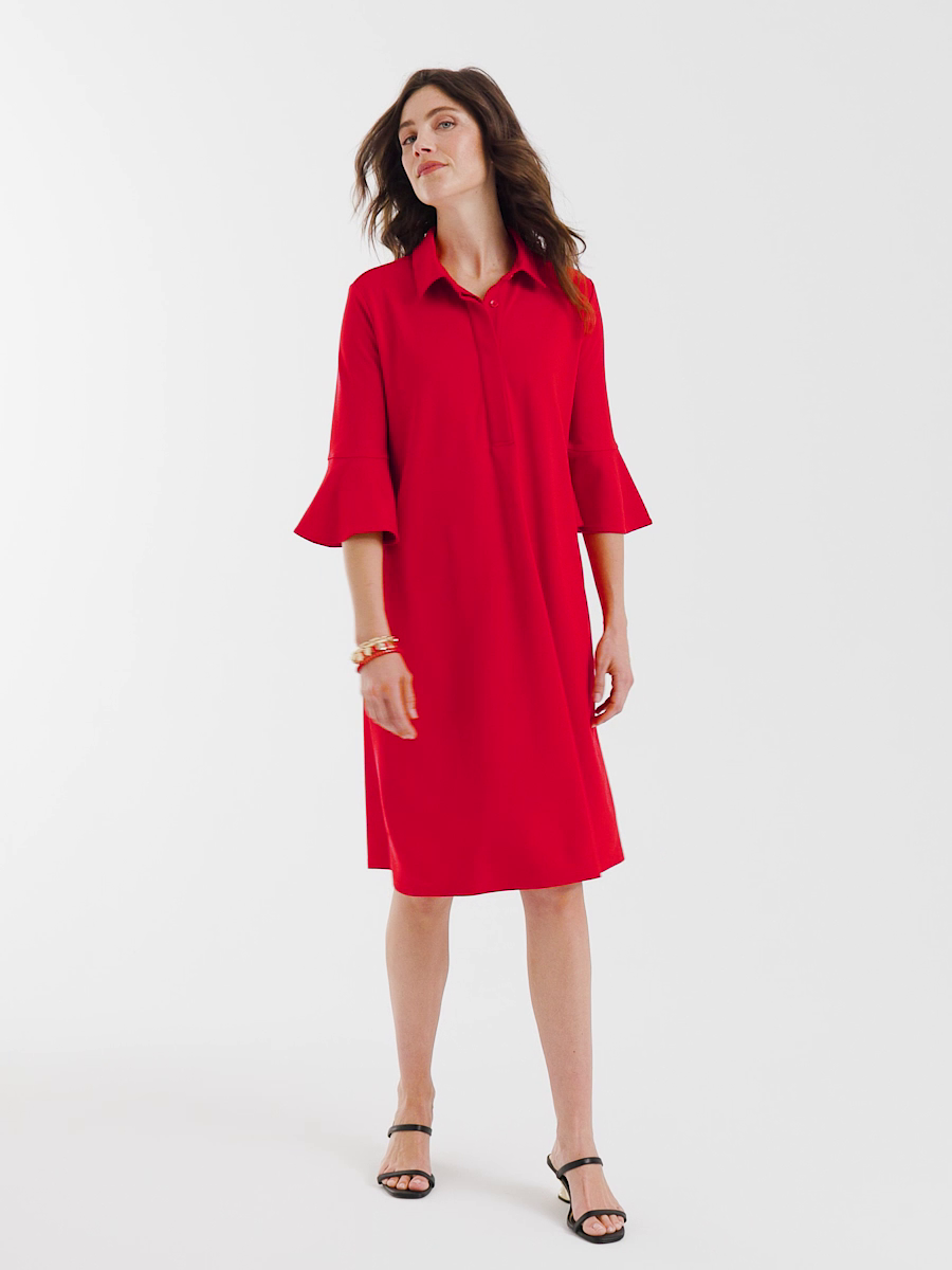 Ponte Knit Flounce Sleeve Dress