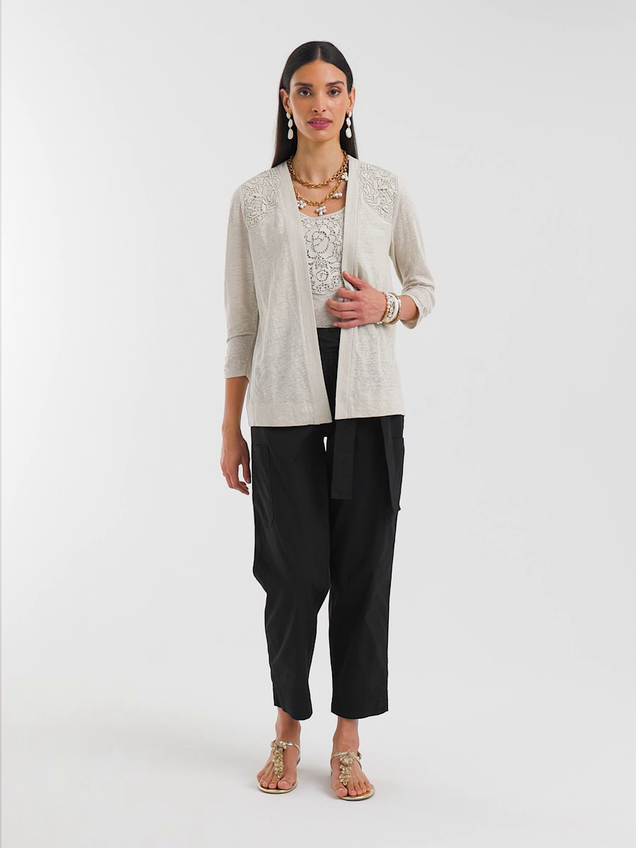 Poplin Pull-On Tapered-Leg Cropped Pants