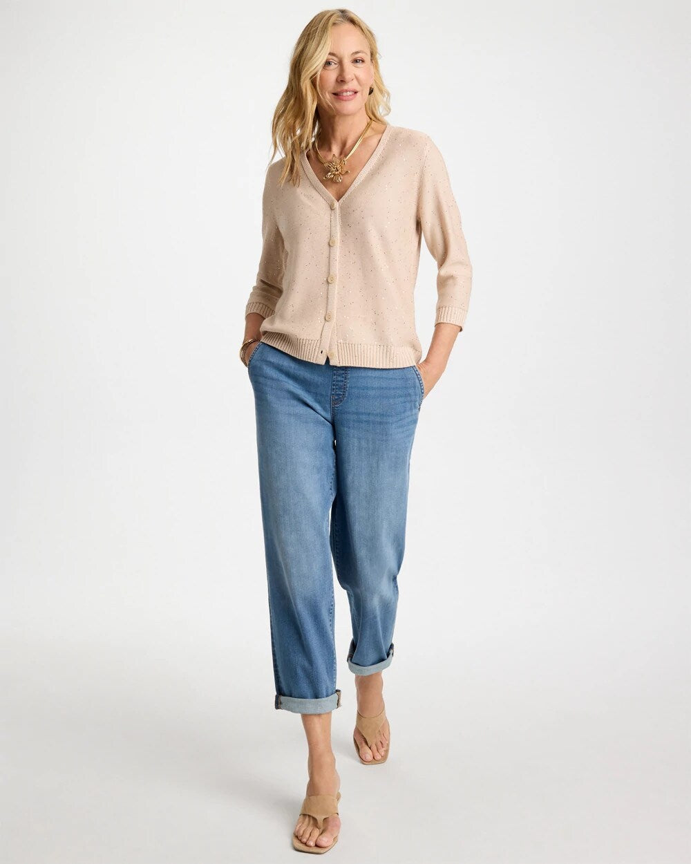 Stitchy Sequin V-Neck Cardigan