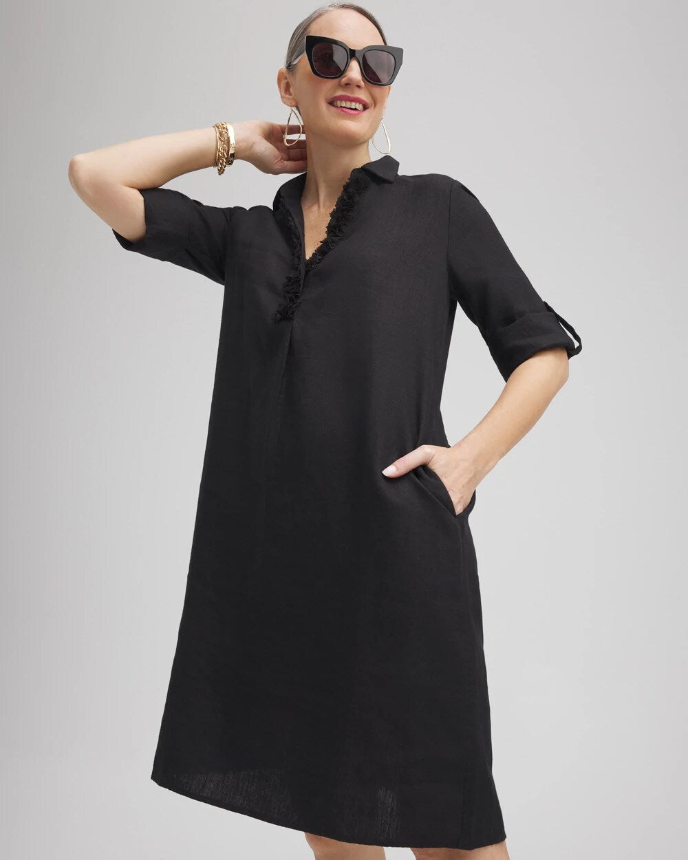Linen 3D Floral Dress