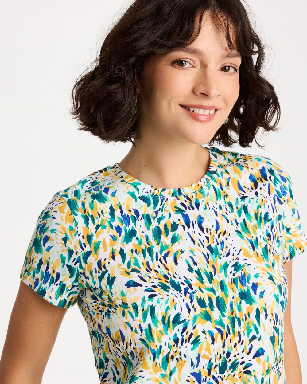 Printed Cotton Stretch Cap-Sleeve Tee