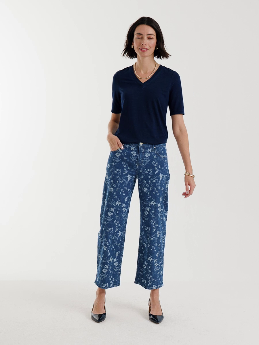 Girlfriend Wide Floral Crop Jean