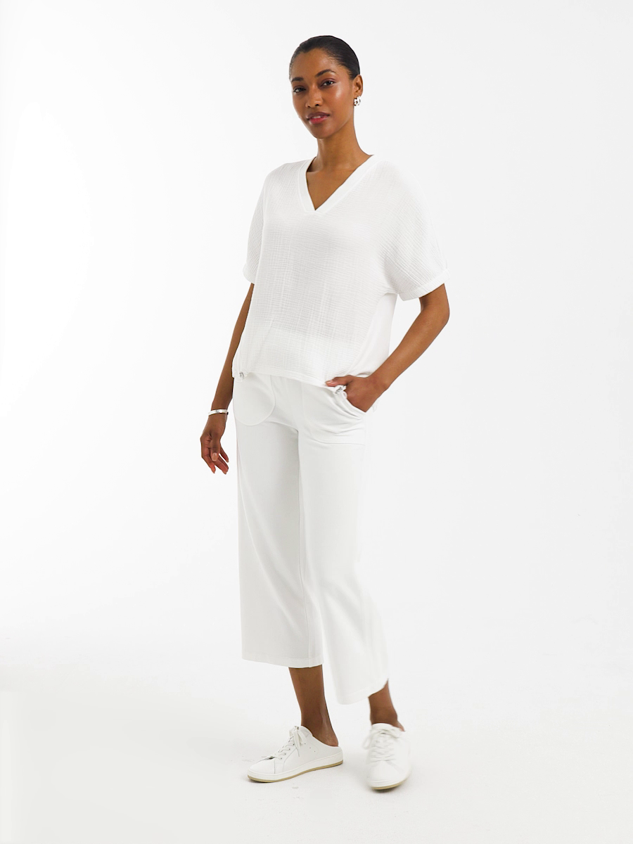 Zenergy French Terry Gauze-Inset Cropped Pants