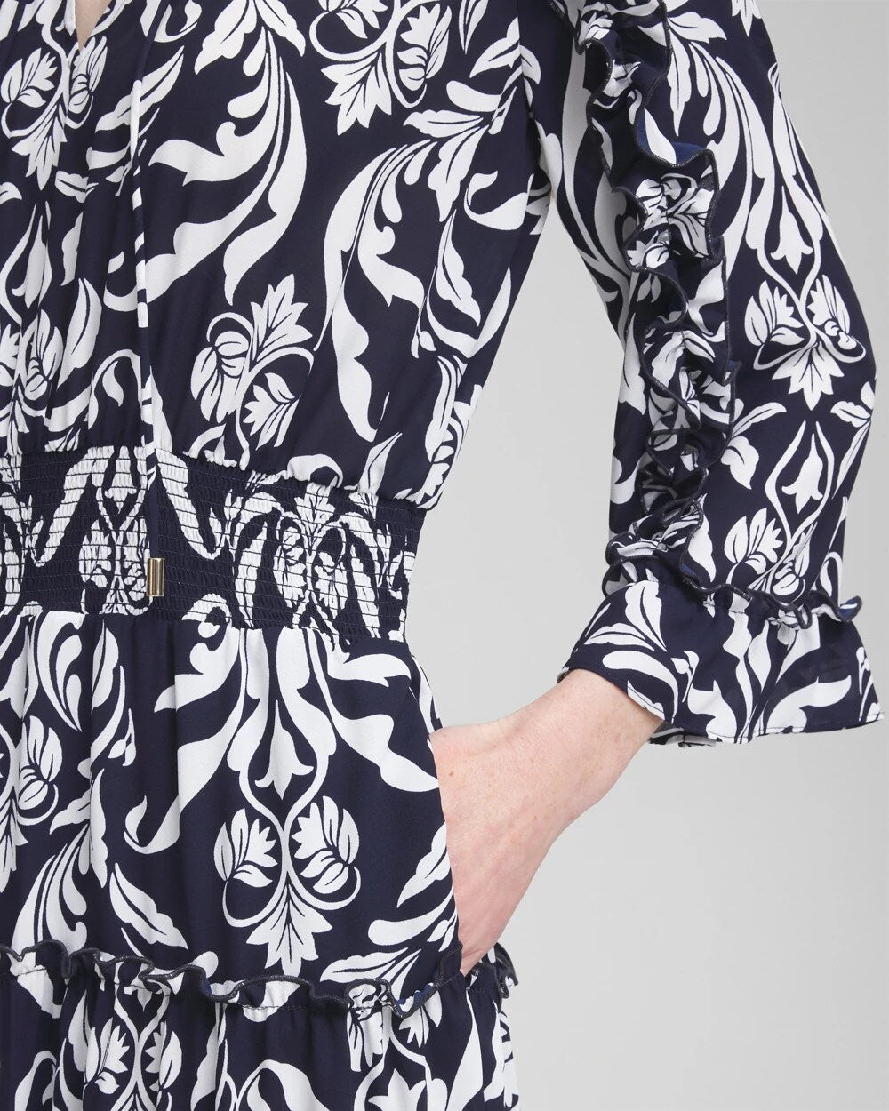 Scrolls Ruffle Bell Sleeve Dress