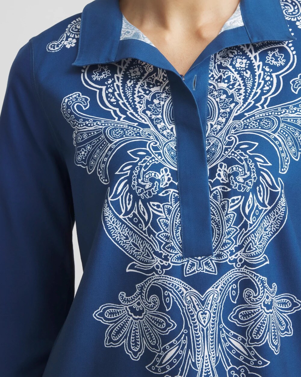 No Iron Paisley Buttonback Tunic