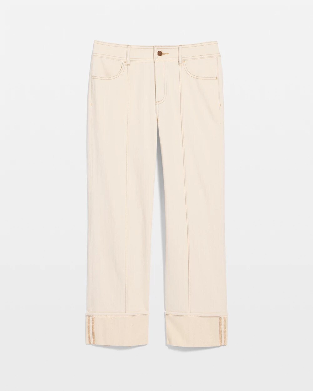 Pintuck Cuffed Cropped Jeans