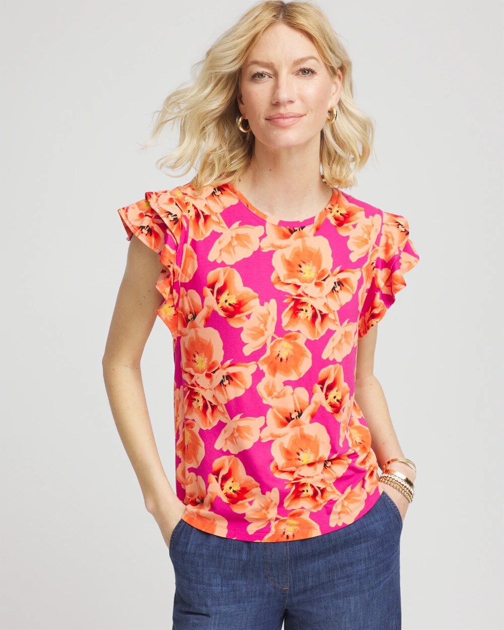Touch of Cool Tropical Flutter Sleeve Tee
