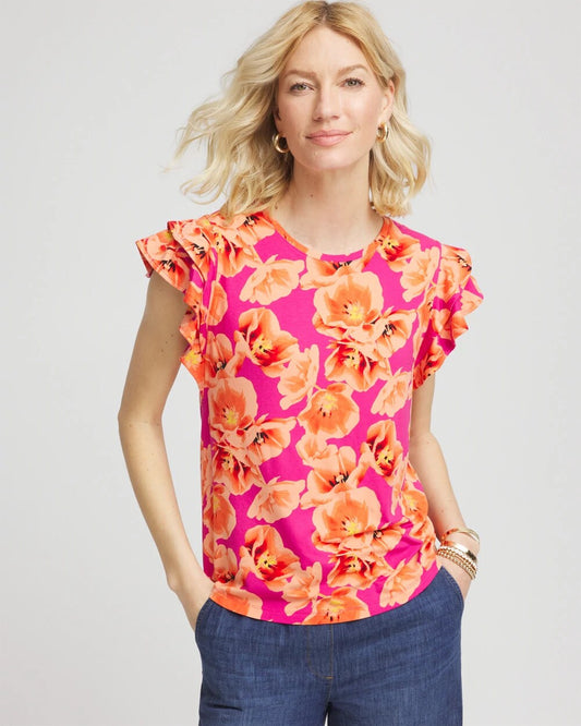 Touch of Cool Tropical Flutter Sleeve Tee
