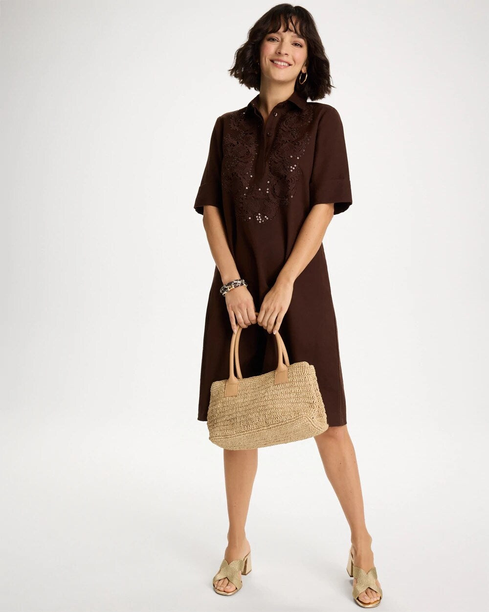 Embellished Linen Popover Dress