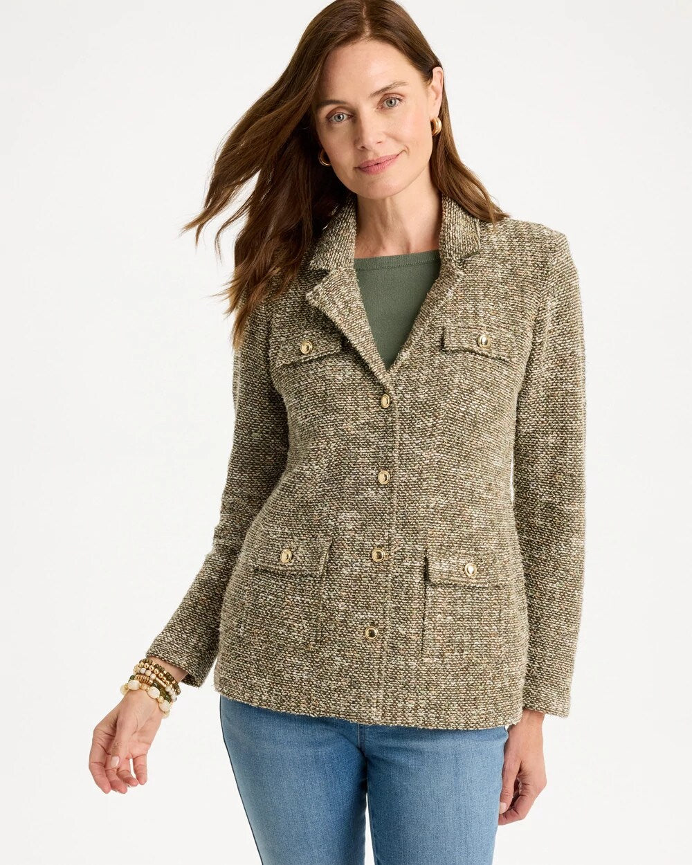 Tweed Long-Sleeve Sweater Blazer