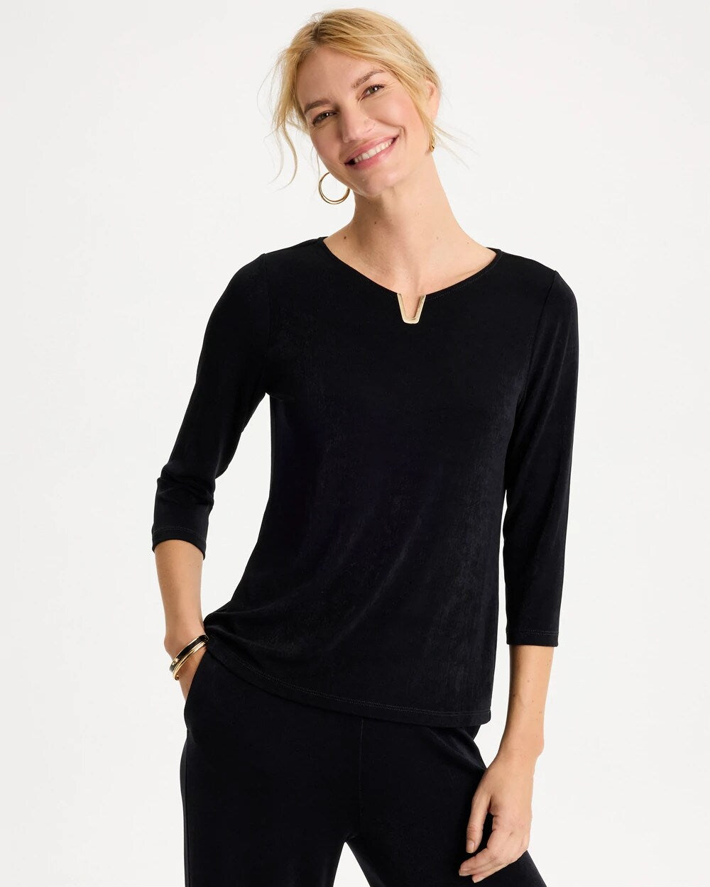 Travelers Embellished V-Neck Top
