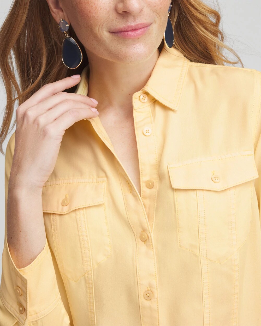 Split Cuff Denim Pocket Shirt
