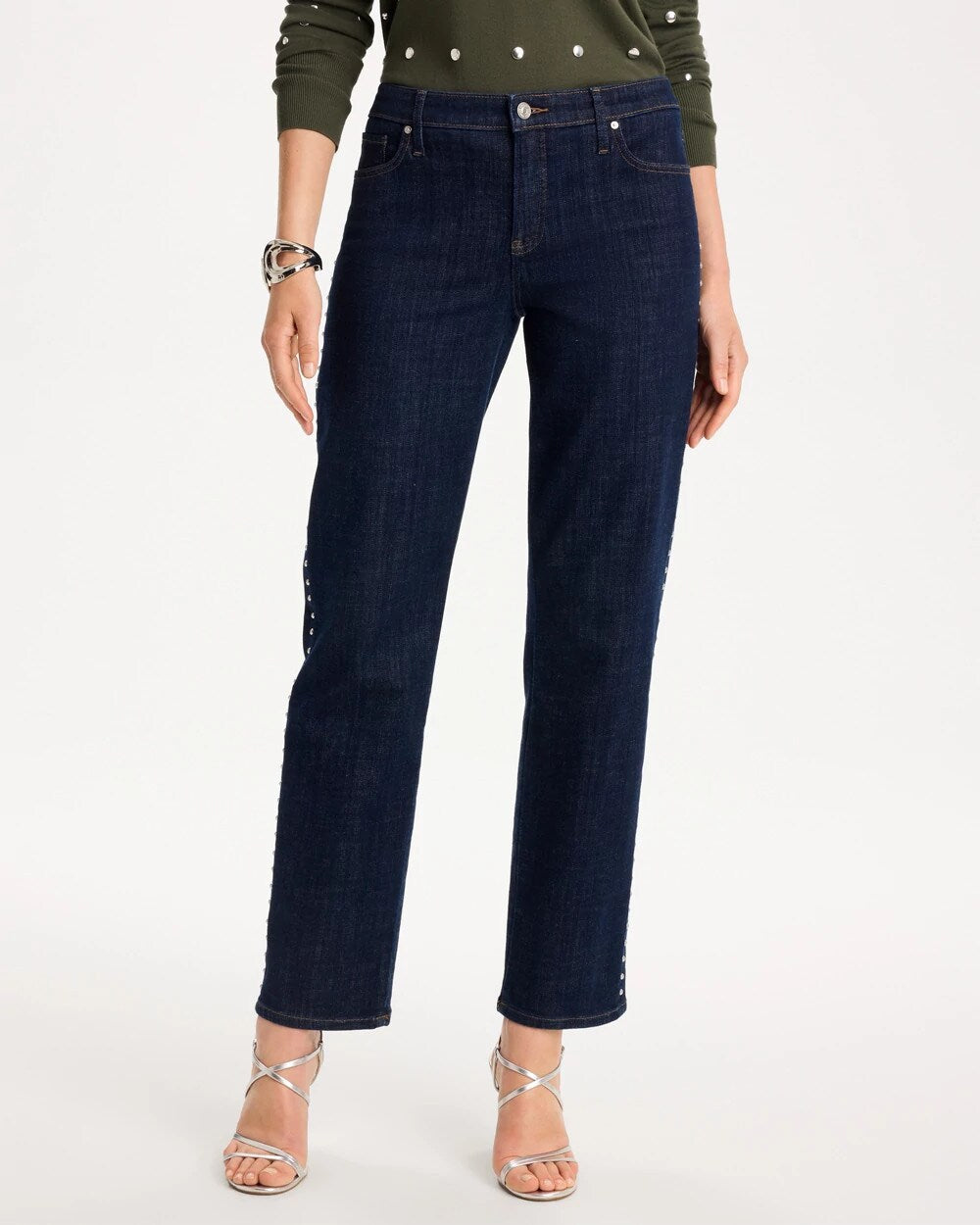 Studded Girlfriend Straight Ankle Jeans