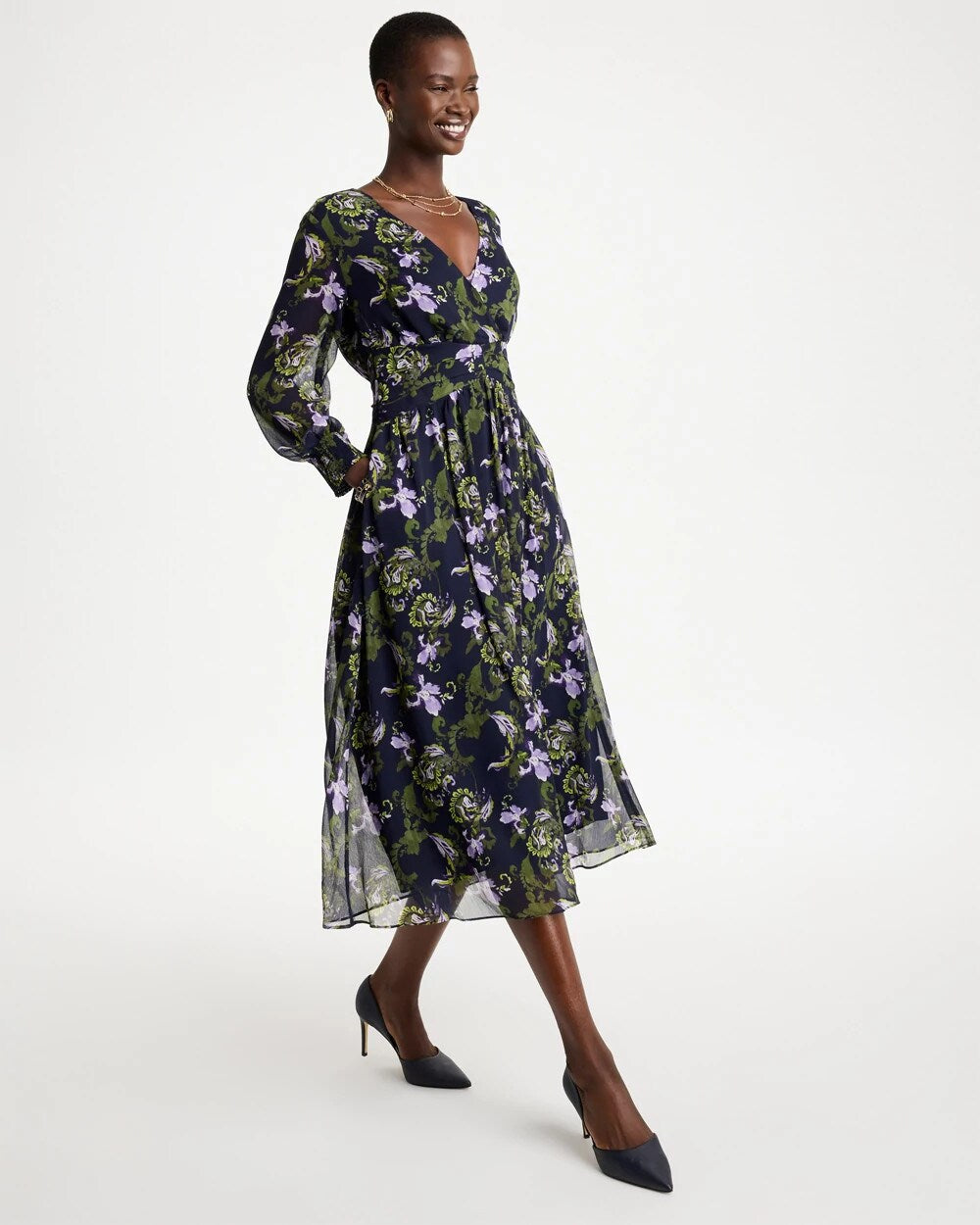 Crinkle Chiffon Surplice Maxi Dress