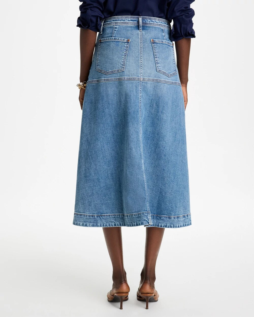Drapey Denim Button Front Skirt