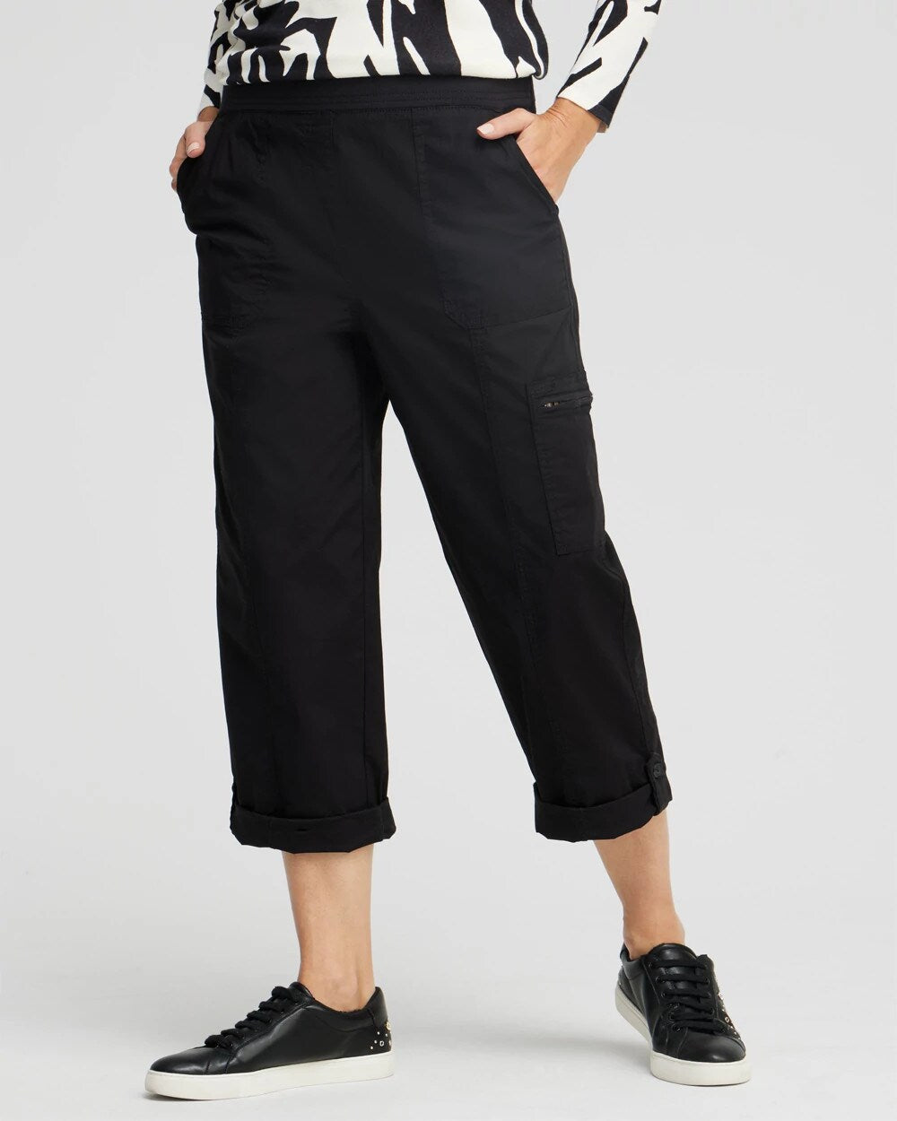 Poplin Cropped Roll Tab Pants