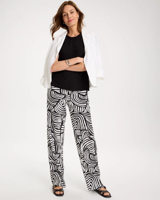 Geo Pull-On Wide-Leg Linen Pants
