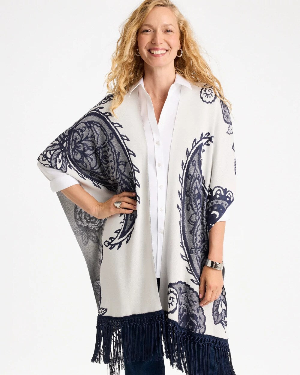 Long Knit Fringed Ruana