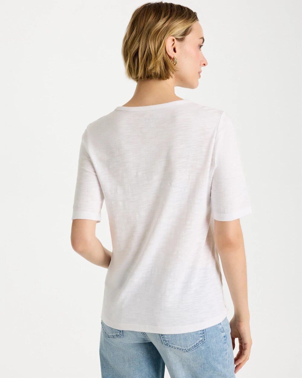 Cotton Slub Crewneck Button Tee