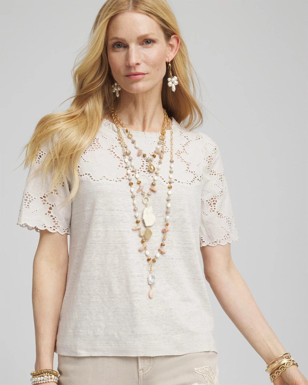 Embroidered Lace Linen Tee