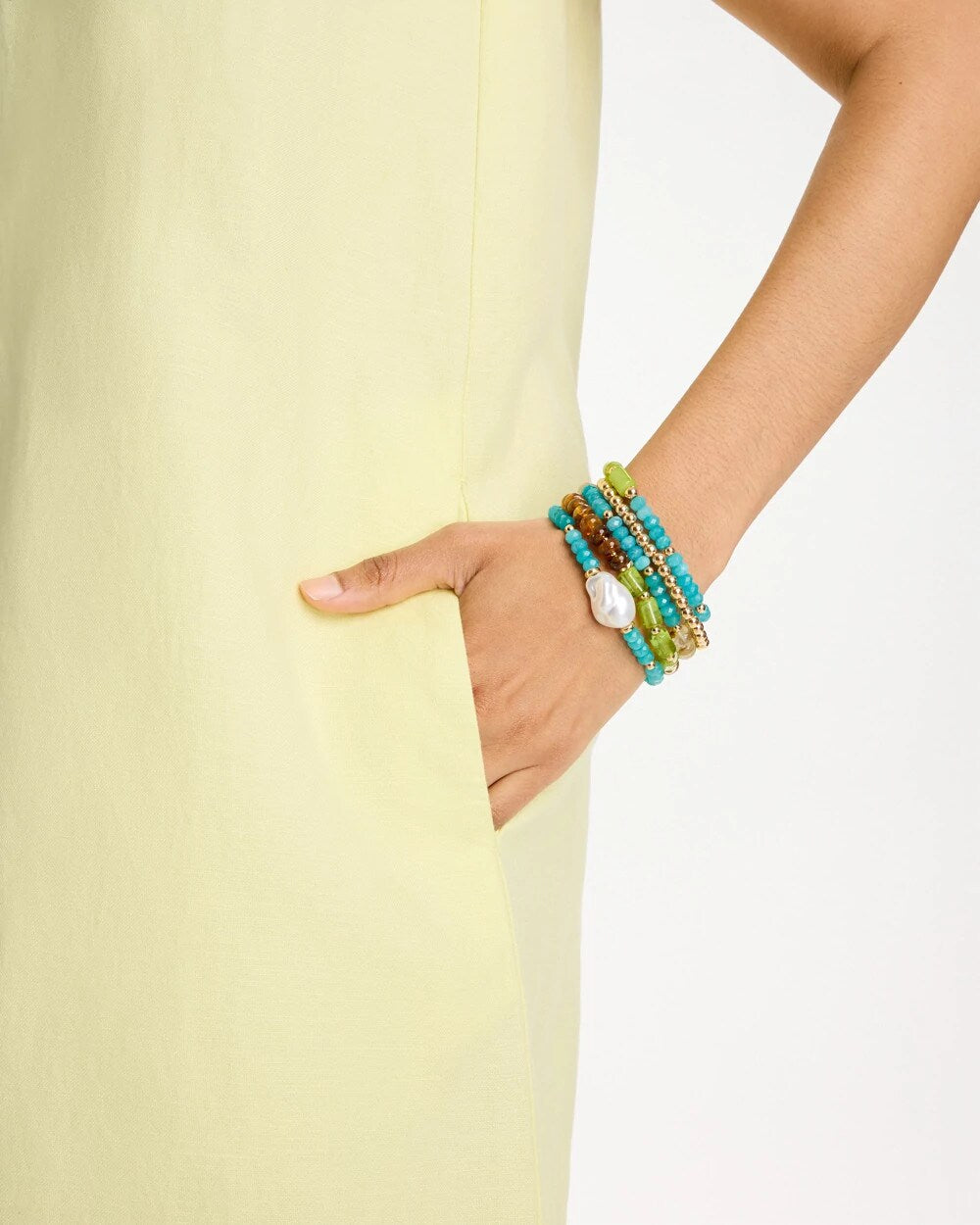Multi-Colored Stretch Set of Five Beaded Bracelets